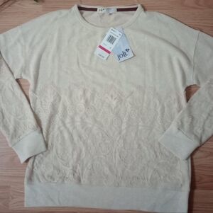 Jolt Beige Floral Lace Top Pullover Size Small